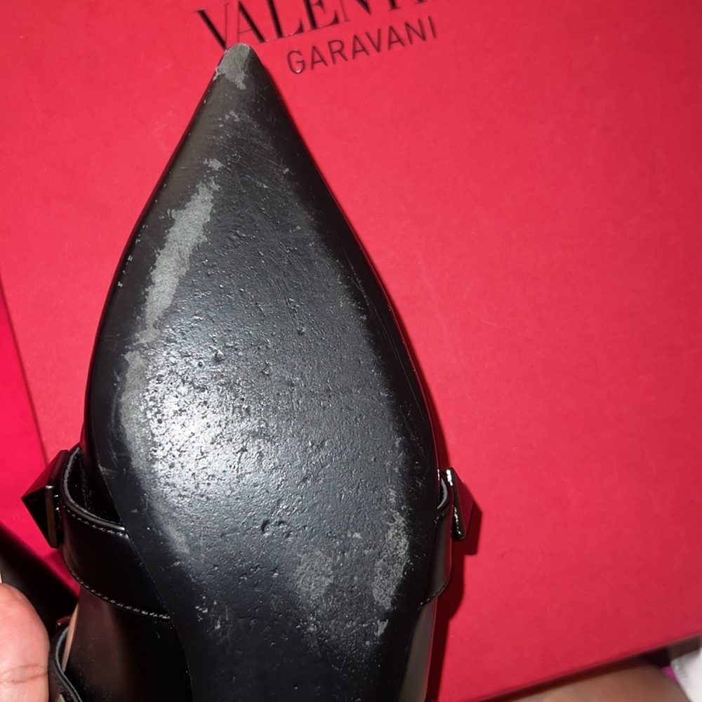 Valentino Black Leather Rockstud Ankle-Strap Pointed Flats - Picture 16 of 16